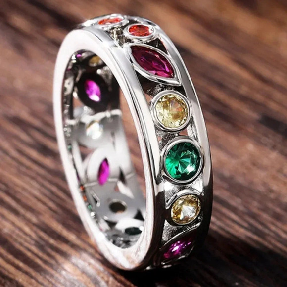 🎁Colorful CZ Multi Shapes Eternity Beautiful Fashion Ring for UNVN12301 - Picture 3 of 5